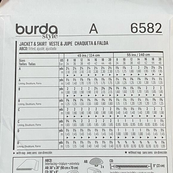 Burda sewing pattern #6582 blazer jacket & skirt set UNCUT size US 8-20 - Picture 5 of 6